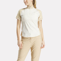 Women's Short Sleeve 1/4 Zip Mini Argyle Print Top