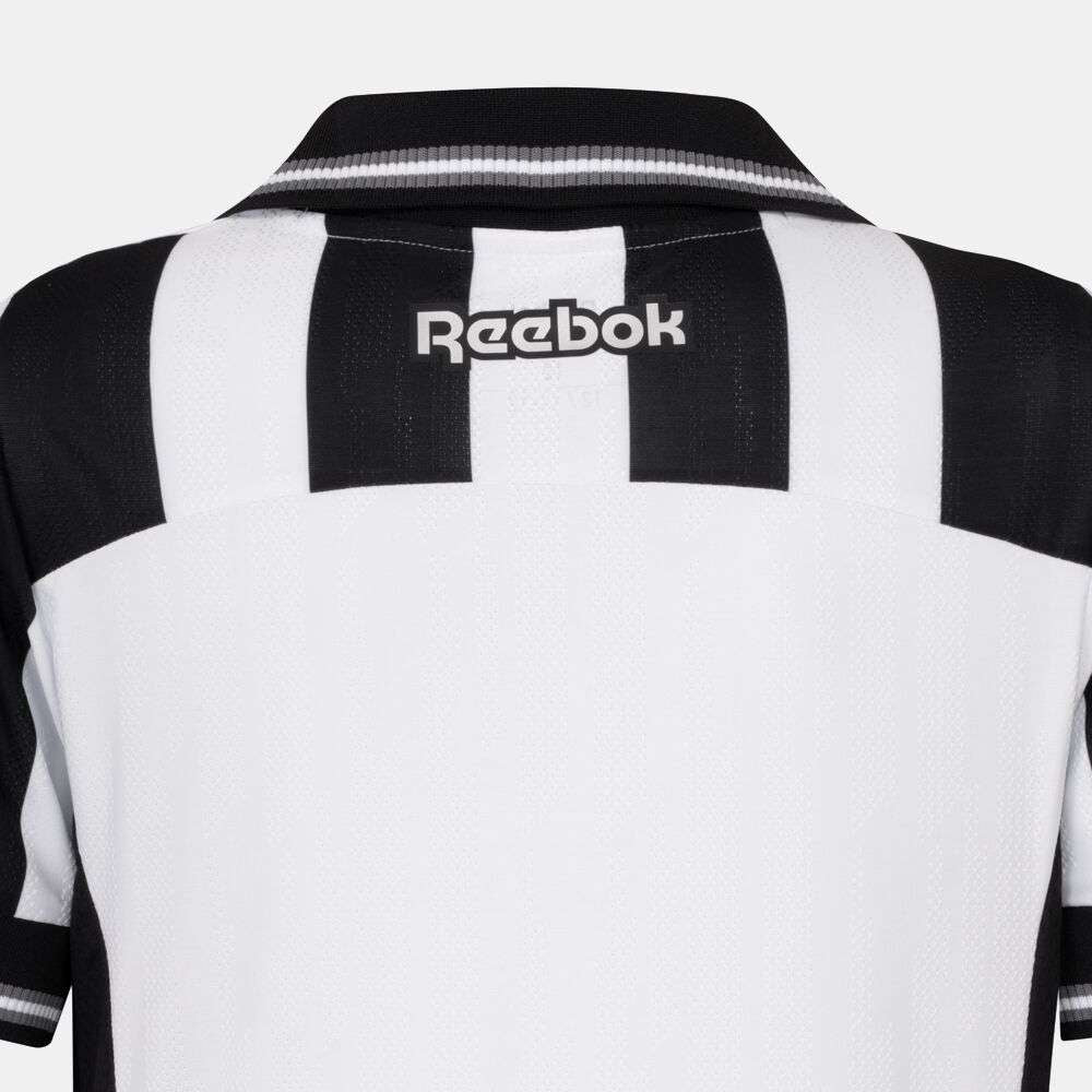 Back view of the Kids' Botafogo Youth Home Jersey by Reebok, featuring black and white stripes and a black collar—ideal as a 25/26 football shirt for young fans.