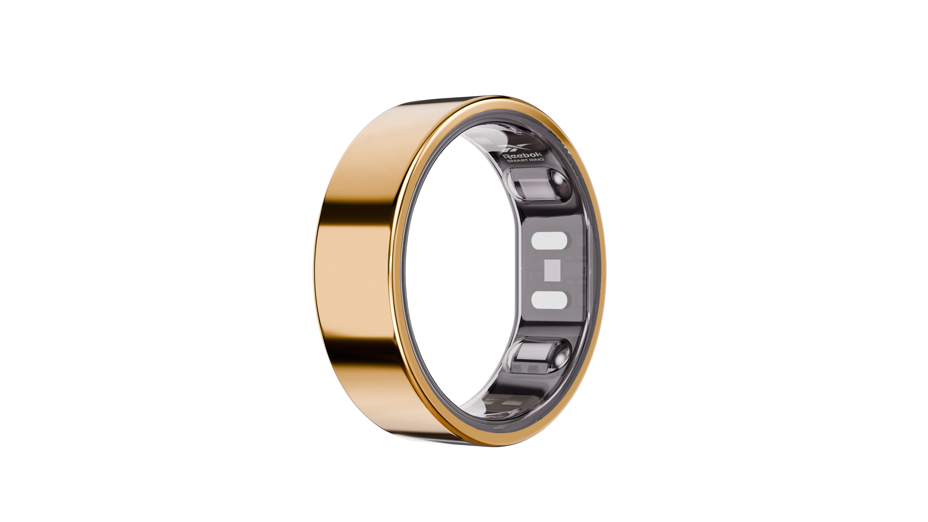 The Reebok Smart Ring by Reebok, shown in gold with a smooth, polished finish and built-in biometric sensors, is displayed against a simple white background.