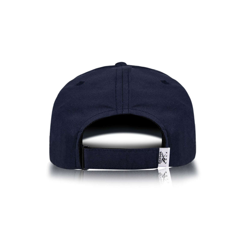 A navy blue Reebok 1895 Pro baseball cap seen from the back, showing an adjustable strap and a small white brand tag on the side, set against a plain white background.
