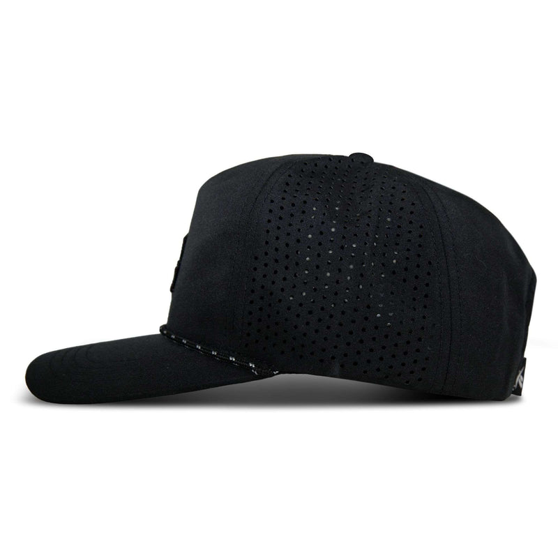 The Reebok Madison II is a black baseball cap with a curved brim, adjustable snapback, side panel perforations for ventilation, and a moisture-wicking sweatband for comfort.