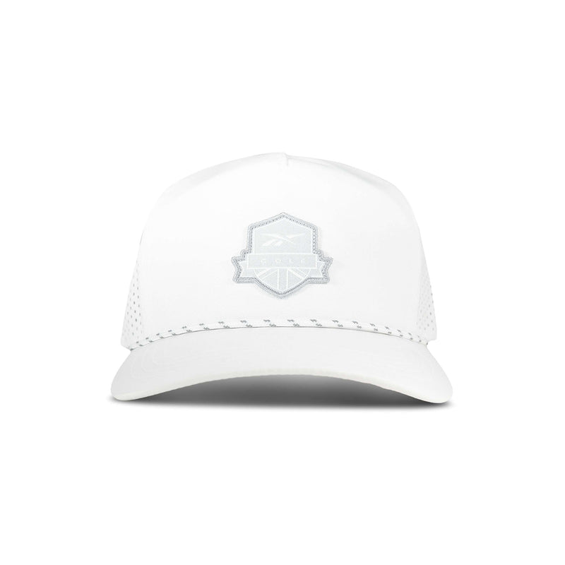 White cap with a logo on a white background