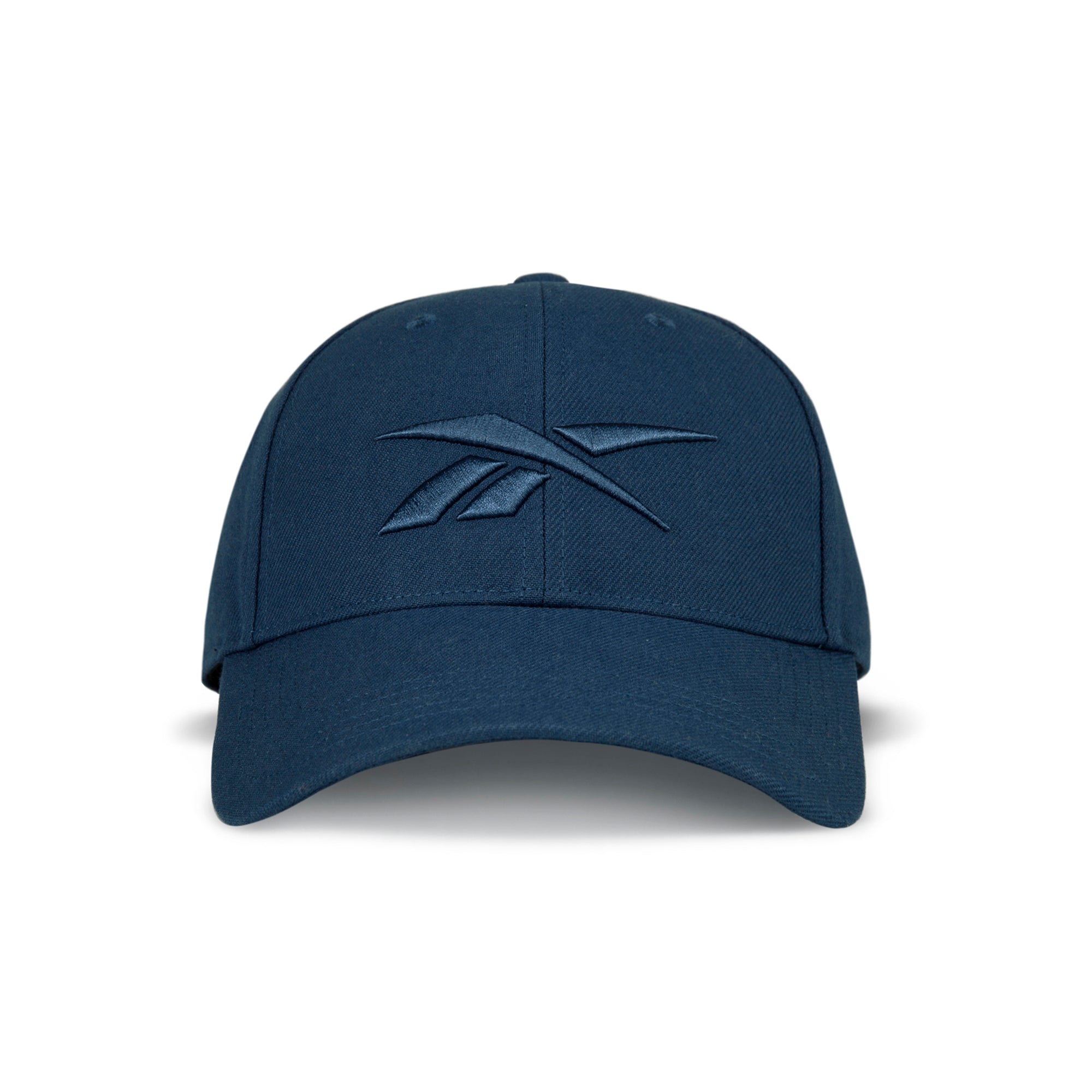 The Reebok Vector Baseball Cap is a blue hat featuring the iconic logo and an adjustable snapback closure for a perfect fit.