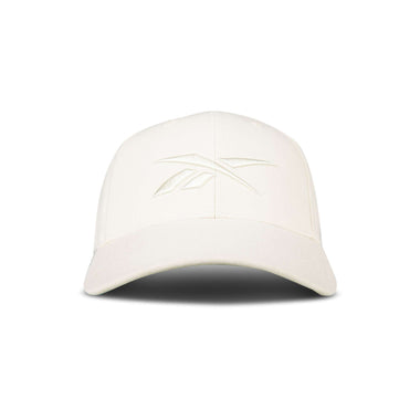 The Reebok Vector Baseball Cap is white with a curved brim and an embossed logo on the front, displayed centered against a plain white background.
