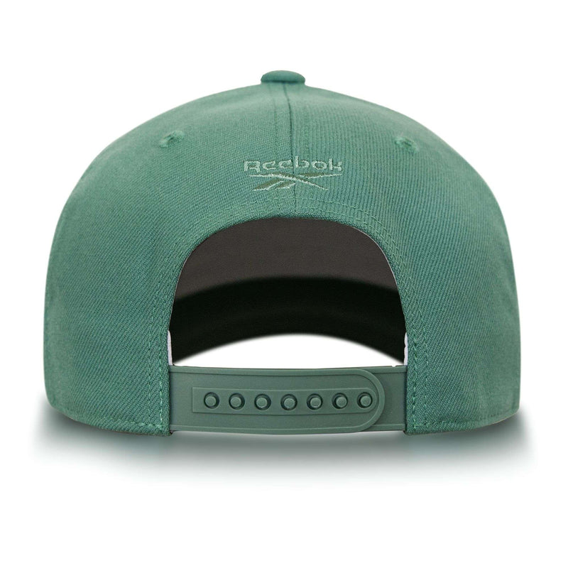 Green Reebok Vector Baseball Cap shown from the back with an adjustable snapback closure and embroidered Reebok logo above the opening, designed for sustainable performance and comfort.