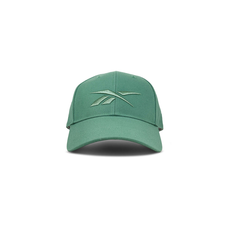 The Reebok Vector Baseball Cap features a curved brim, front embroidered logo, and adjustable snapback. Displayed front-facing on a white background.