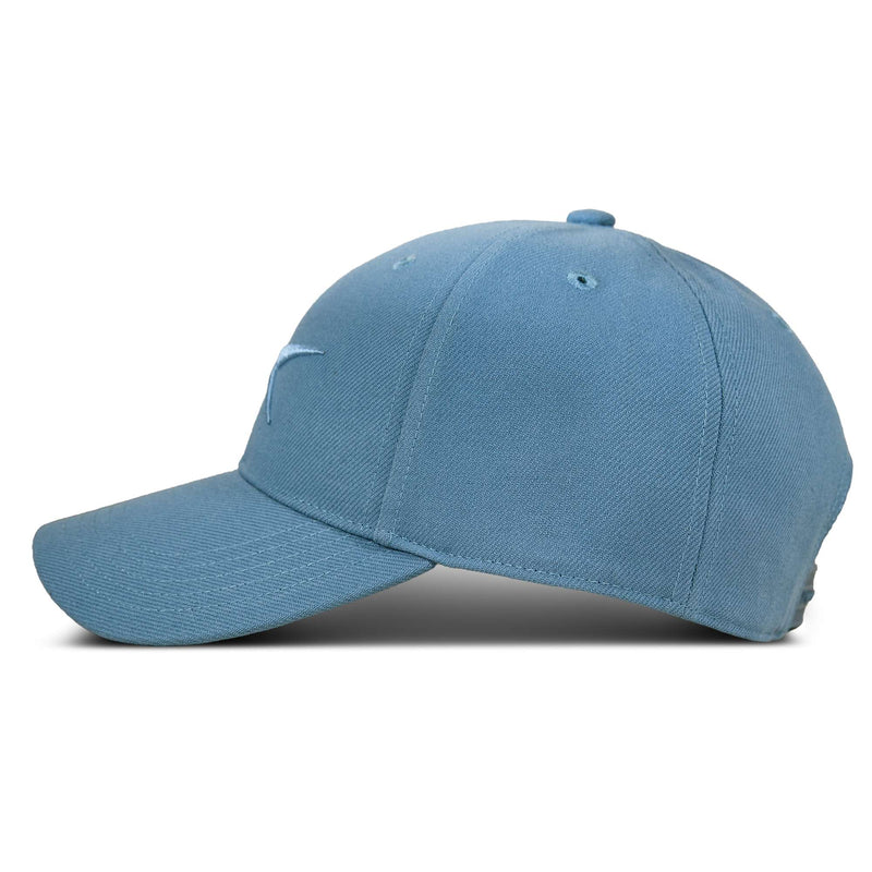 The Reebok Vector Baseball Cap in light blue features a curved brim, ventilation eyelets, and an adjustable snapback closure for comfort. Shown in side profile against a white background.