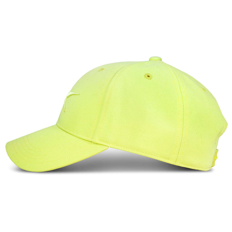 A neon yellow Reebok Vector Baseball Cap is shown from the side, with a curved brim, ventilation eyelets, and an adjustable snapback closure for comfort.
