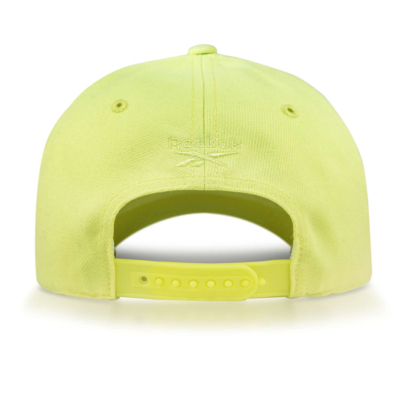 Back view of the yellow Reebok Vector Baseball Cap, featuring an adjustable snapback closure and embroidered Reebok logo above the opening.