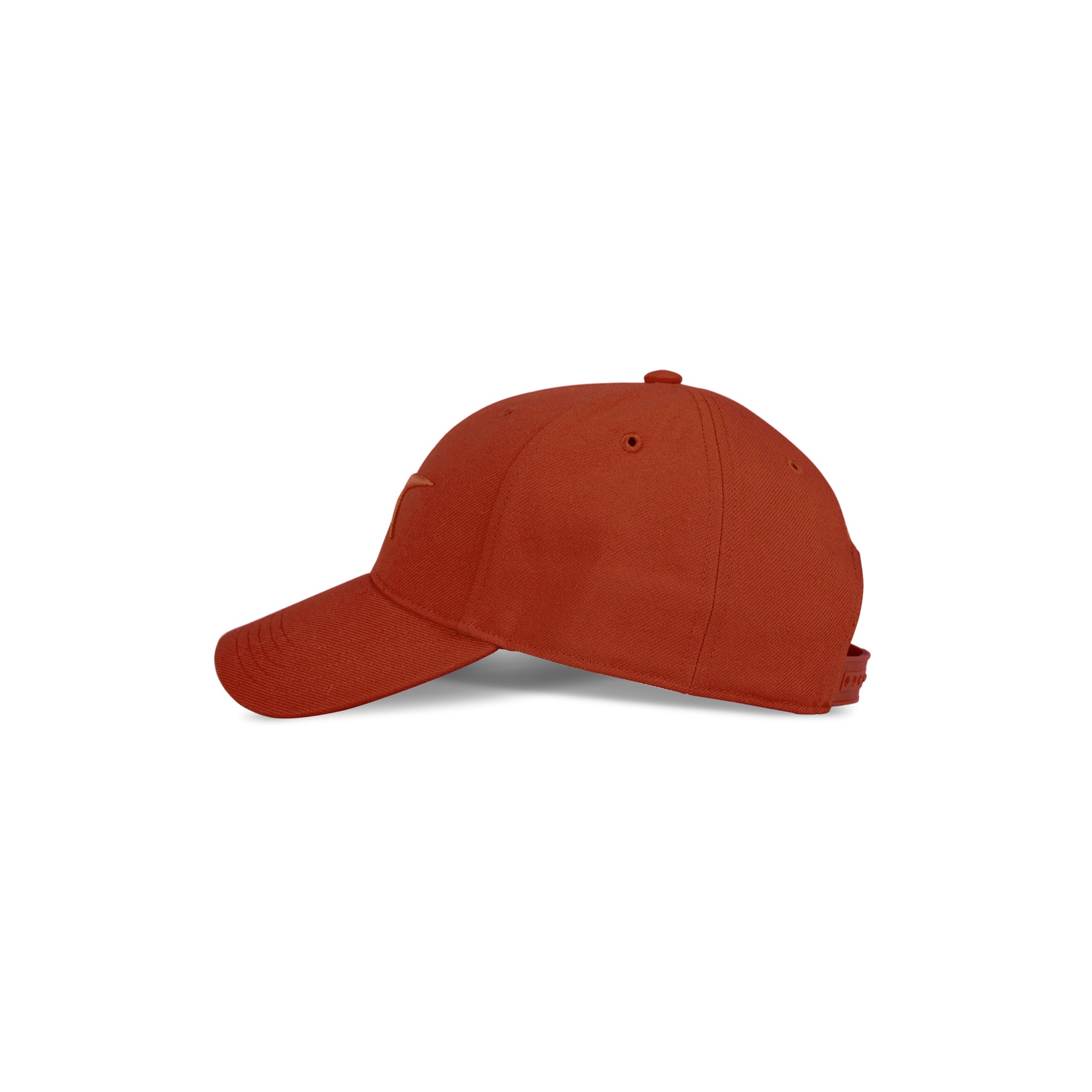 Side view of the Reebok Vector Baseball Cap in red, showcasing a curved brim and adjustable snapback closure for comfort, displayed on a white background.