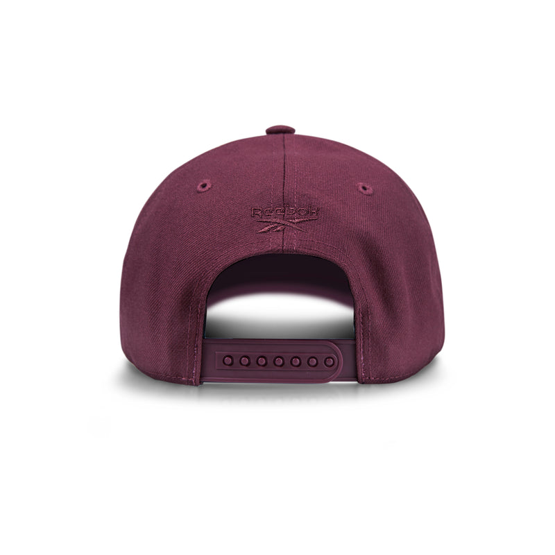 Maroon Vector Baseball Cap by Reebok, shown from the back with an adjustable snapback closure and the Reebok logo embroidered above the opening.