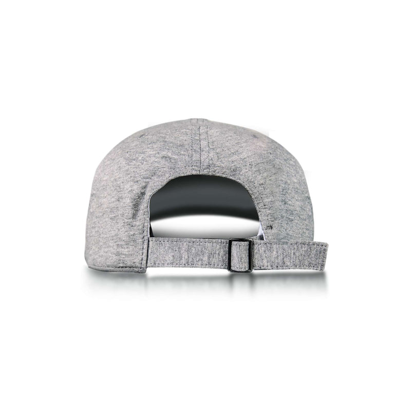 The Reebok Jersey Logo Cap is displayed from the back, with a light gray color, an adjustable strap featuring a metal buckle, and a curved opening above the strap.