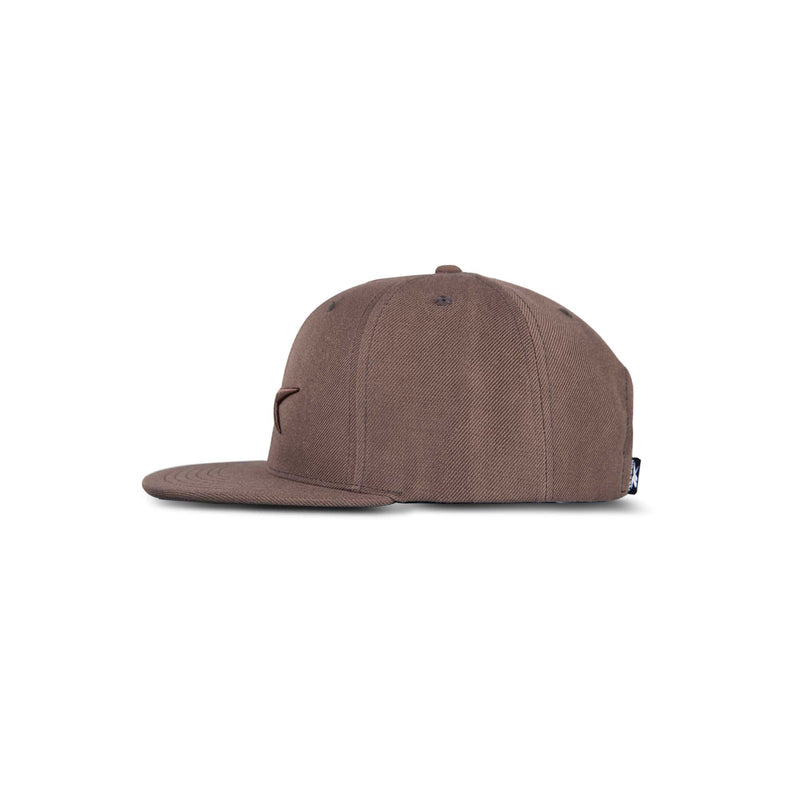 The Reebok Identity Vector Cap is displayed in a side view on a white background. This brown flat-brim baseball cap features a simple design with a subtle embroidered Reebok logo on the front.