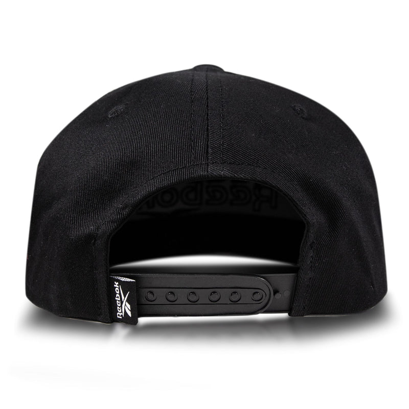 The Reebok Double Vision Cap in black is shown from the back, highlighting its adjustable snapback closure and a small left-side Reebok logo tag—ideal for elevating your street style cap collection.