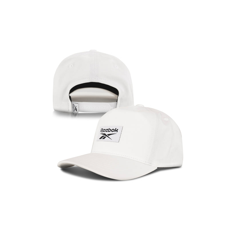 Two views of the Reebok Classic 5 Cap: front with a Reebok logo patch, and back with an adjustable snapback closure. Features a comfortable 5-panel silhouette for timeless style.