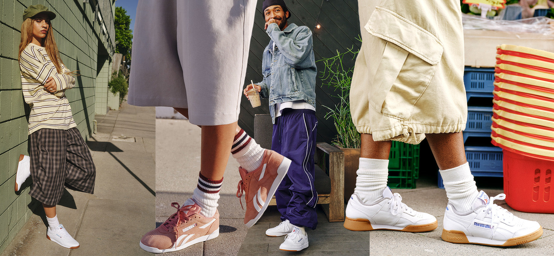 Collage of people wearing sneakers in various settings