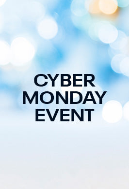 Promotional text 'CYBER MONDAY EVENT' on a blurred background with bokeh lights.