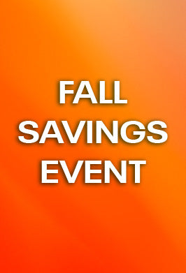Promotional graphic with the words 'FALL SAVINGS EVENT' in large white sans-serif text over a bright orange-to-yellow gradient background.