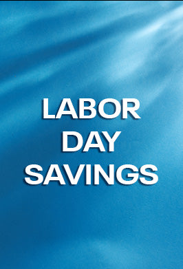 Blue promotional graphic with the text 'LABOR DAY SAVINGS' in large white letters over a blue textured background.