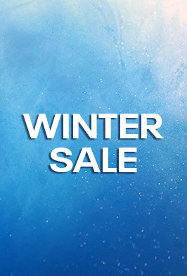 Winter sale text on a blue background with snowflakes