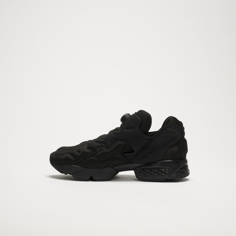 The Reebok Instapump Sliver LTD Shoes are black athletic sneakers with a chunky, sculpted sole and Hexalite cushioning, shown facing left on a plain white background with no visible branding.