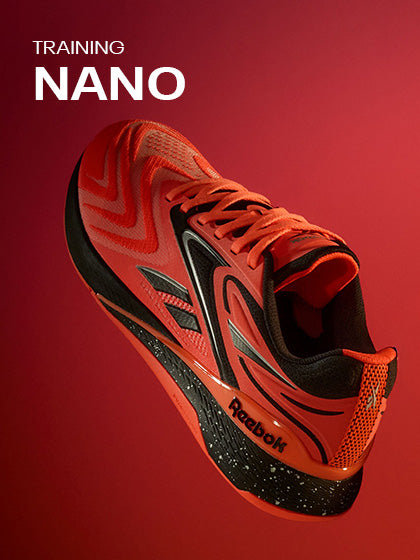 Red Reebok Training Nano shoe on a red background
