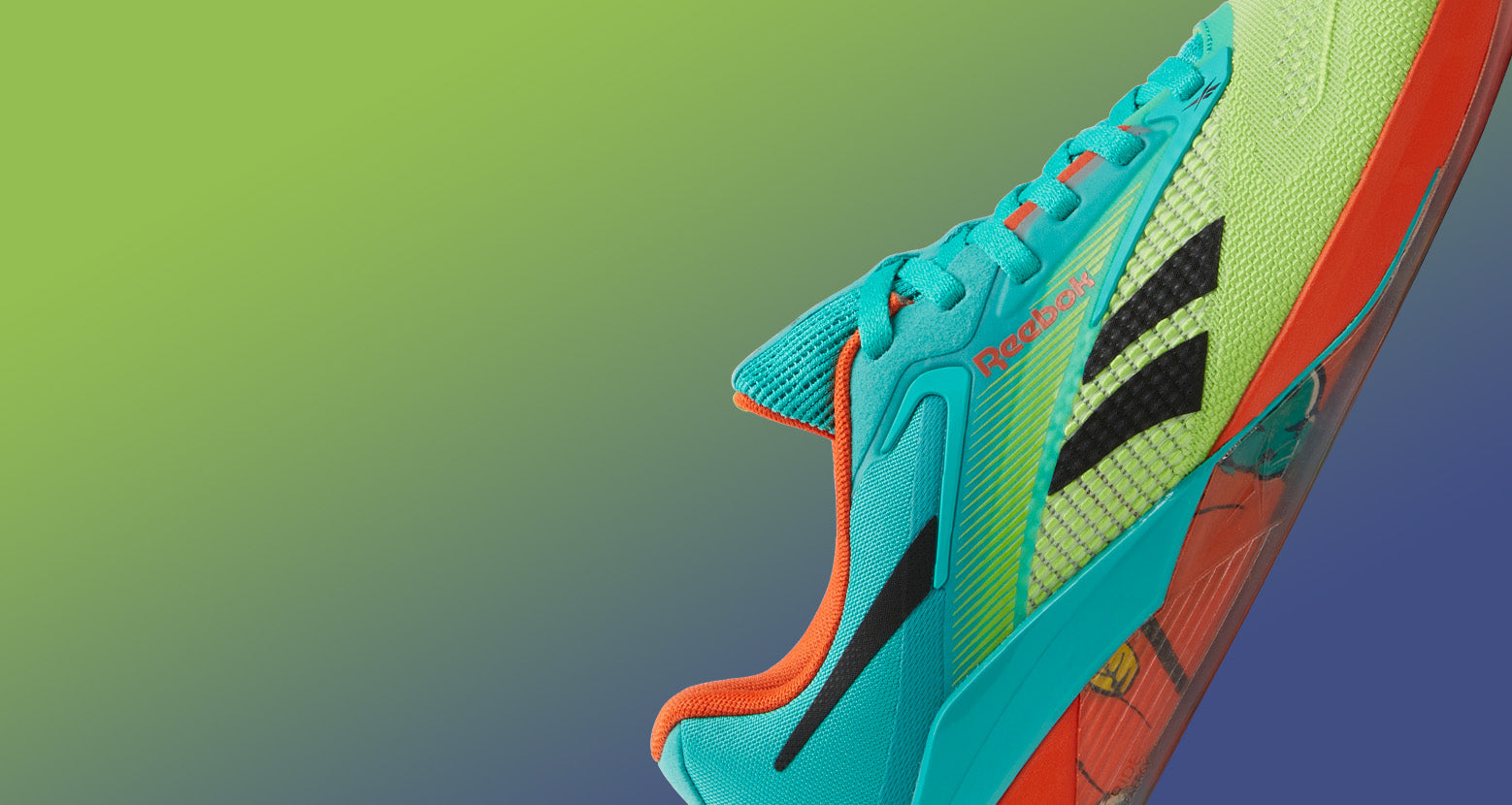 Colorful athletic shoe with a gradient background