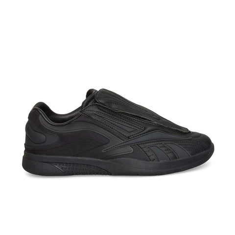 The Reebok Hammer Pro Ltd is a black athletic sneaker with a sleek, modern design, layered panels, subtle stitching, a durable rubber sole, and a covered lace area for a streamlined look.